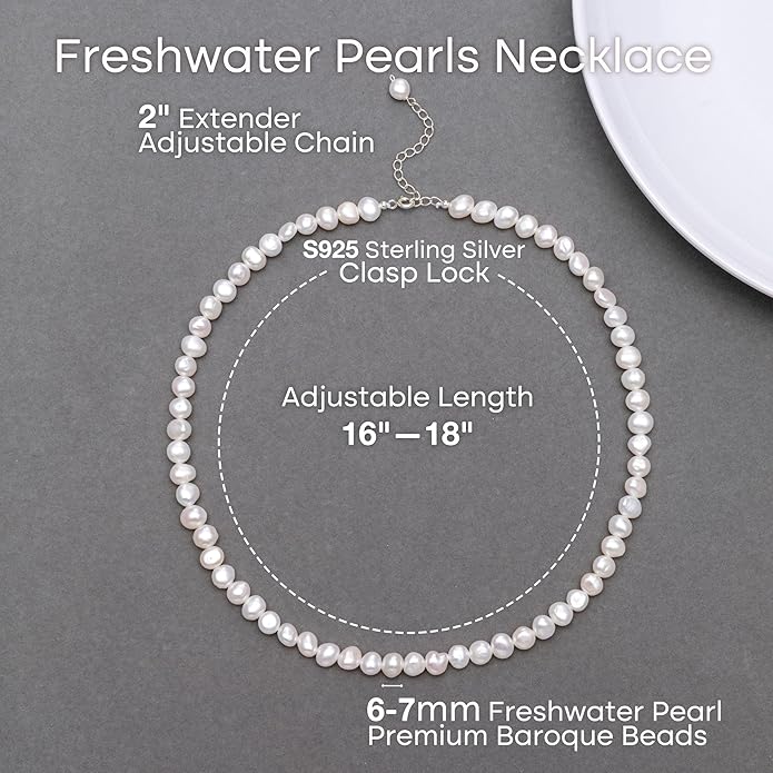 Natural Pearls Choker Necklace for Women Freshwater Baroque Pearl Strand Necklace Chain Cultured Baroque Pearl 18K Gold Plated & S925 Sterling Silver Clasp Choker
