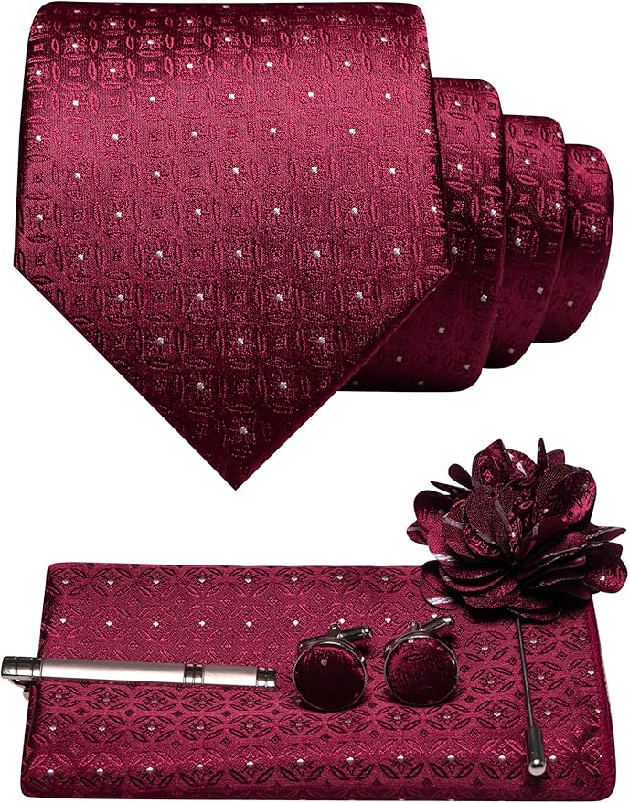 JEMYGINS Mens Tie and Lapel Pin Necktie Pocket Square Cufflinks and Tie Clip Sets for Business Casual 5PCS