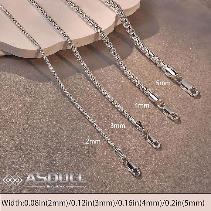 925 Sterling Silver Box Chain 2/3/4/5mm Necklace for Men Silver Link Chain for Women 16/18/20/22/24/26/30 Inches