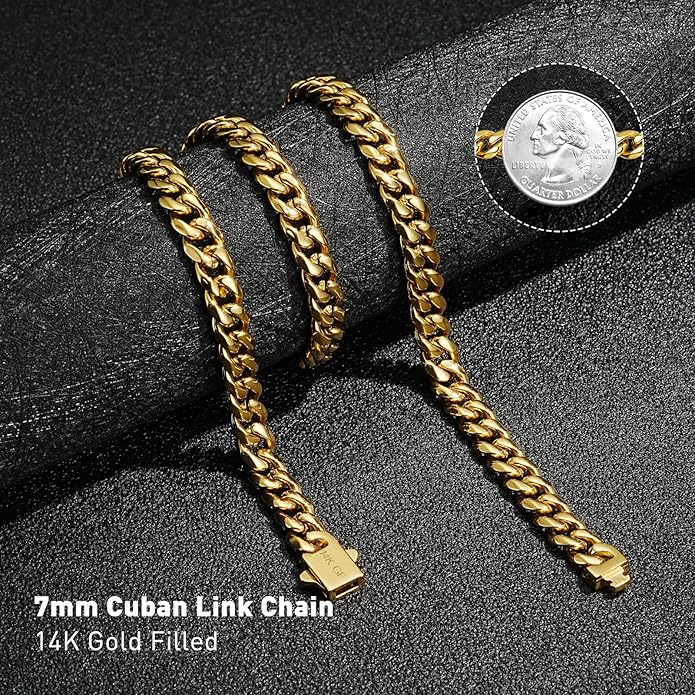 waitrose 7mm Silver Chain for Men Miami Cuban Link Mens Chain,925 Sterling Silver/14K Gold Plated and 316L Stainless Steel Silver/Gold Chains for Men Necklace