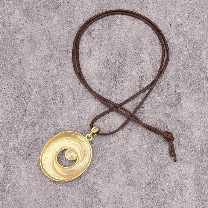 Long Boho Necklaces for Women Vintage Leather Wooden Pendant Y Choker Ethnic Style Gold Circle Hippie Sweater Necklace