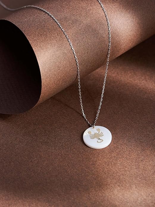 Zodiac Sign Necklace – Mother of Pearl Pendant – Available in Two Finish 925 Sterling Silver and 14K Gold Plated – Adjustable Chain – Horoscope Jewelry Gift with Zodiac Card & Gift Box