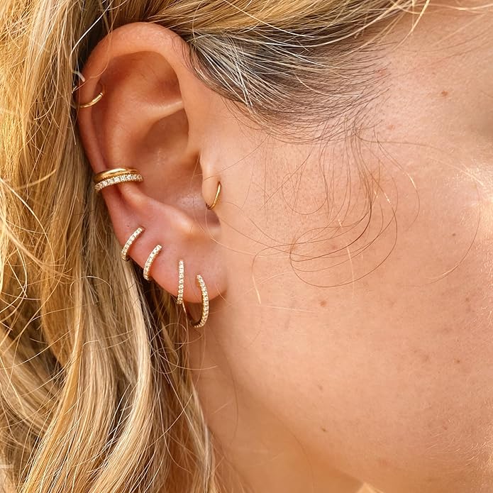Freekiss 3 Pairs Gold Hoop Earrings Set: Dainty Stud Earrings Trendy Small 14K Gold Plated Hypoallergenic Dangle Cartilage Huggie Hoop Earrings for Women Gold Jewelry for Women Gifts