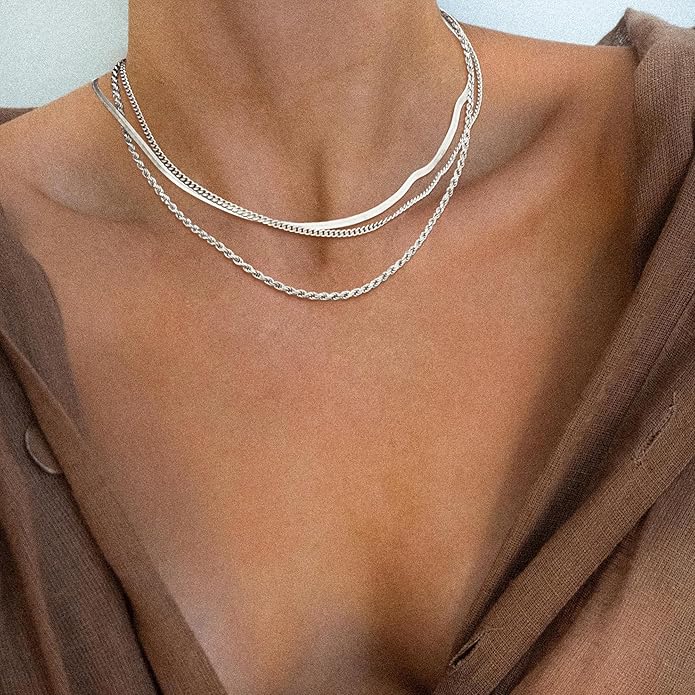 Freekiss Herringbone Necklace for Women,Dainty Gold Necklace,14k Gold Plated Snake,Gold Chain Choker Necklaces,Simple Gold Layered Necklaces,Gold Jewelry Gift for Women