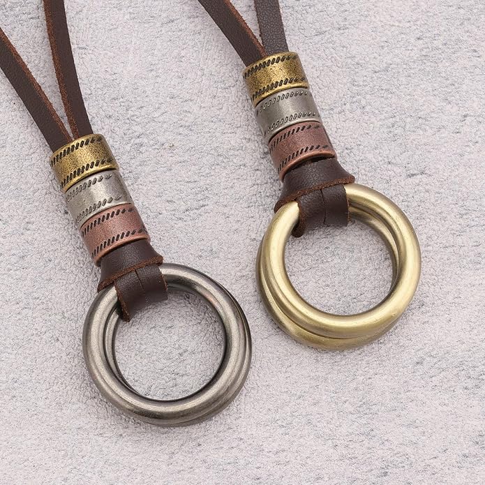 Long Boho Necklaces for Women Vintage Leather Wooden Pendant Y Choker Ethnic Style Gold Circle Hippie Sweater Necklace
