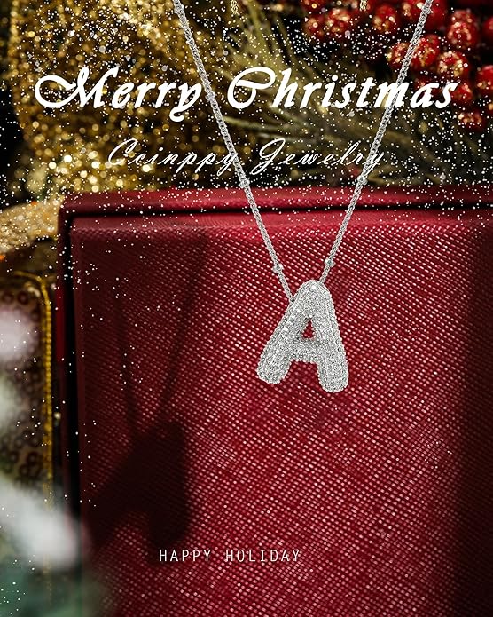 Letter Necklace, 14k Gold Plated Bubble Balloon Dainty Necklace for Women, Chunky Initial Charm Pendant Name Necklace Personalized