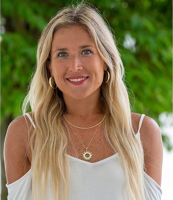 CANEVINKA 18K Gold Plate Coin Pendant Necklace for Women Dainty Compass Sunflower Necklaces Personalized Chain Layered Jewelry