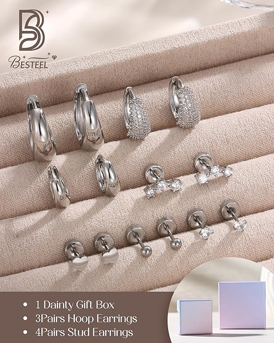 Hypoallergenic 14K Gold Plated Hoop Stud Earrings for Women Surgical Stainless Steel Flat Back Earrings Lightweight Small Chunky Huggie Hoops Cartilage Earring Stacks for Multiple Piercing Women Gifts