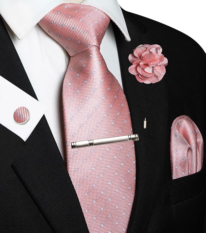JEMYGINS Mens Tie and Lapel Pin Necktie Pocket Square Cufflinks and Tie Clip Sets for Business Casual 5PCS