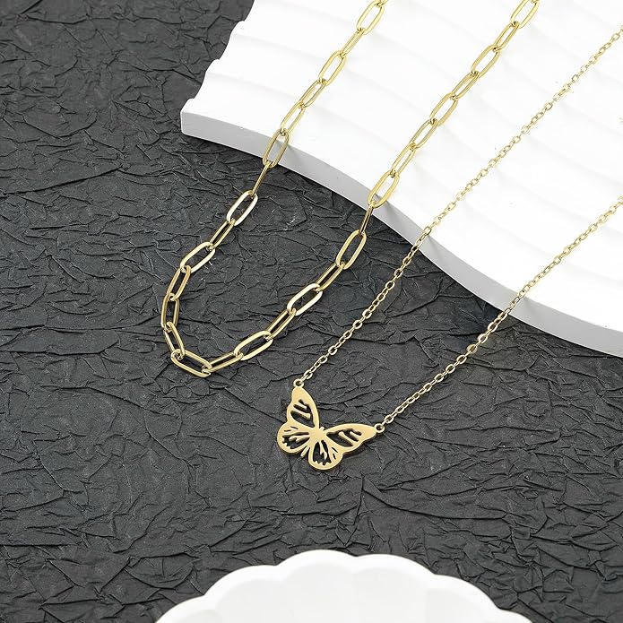 Sunflower Jewellery Layered Gold Dragon Pendant Necklace with Chain Link Choker, Gothic Fantasy Style, Double Chain Design