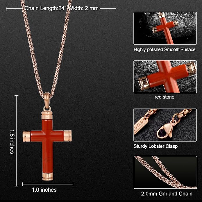 GTMJ Cross Necklace for Men -Stainless Steel & Gemstone Adjustable Box Chain 24-26in, Spiritual Jewelry Gift for Him, Everyday Wear