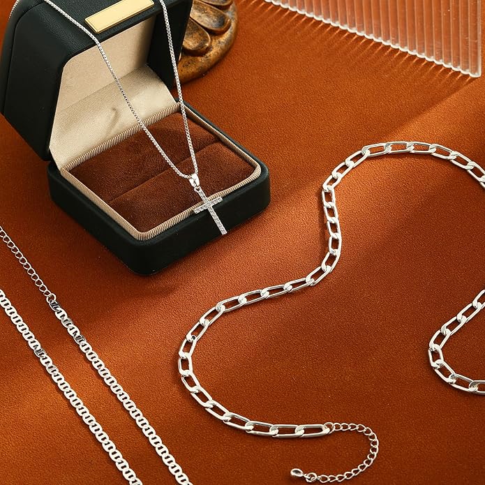 ASCOMY Gold Necklace for Women 14K Gold/Silver Plated Layered Necklaces Stackable Layering Cross Necklace Stacked Coin Pendant Pearl Herringbone Chain Stacking Gold Choker Trendy Jewelry Gift for Her