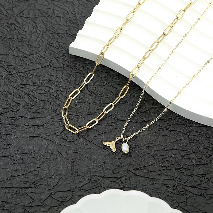 Sunflower Jewellery Layered Gold Dragon Pendant Necklace with Chain Link Choker, Gothic Fantasy Style, Double Chain Design