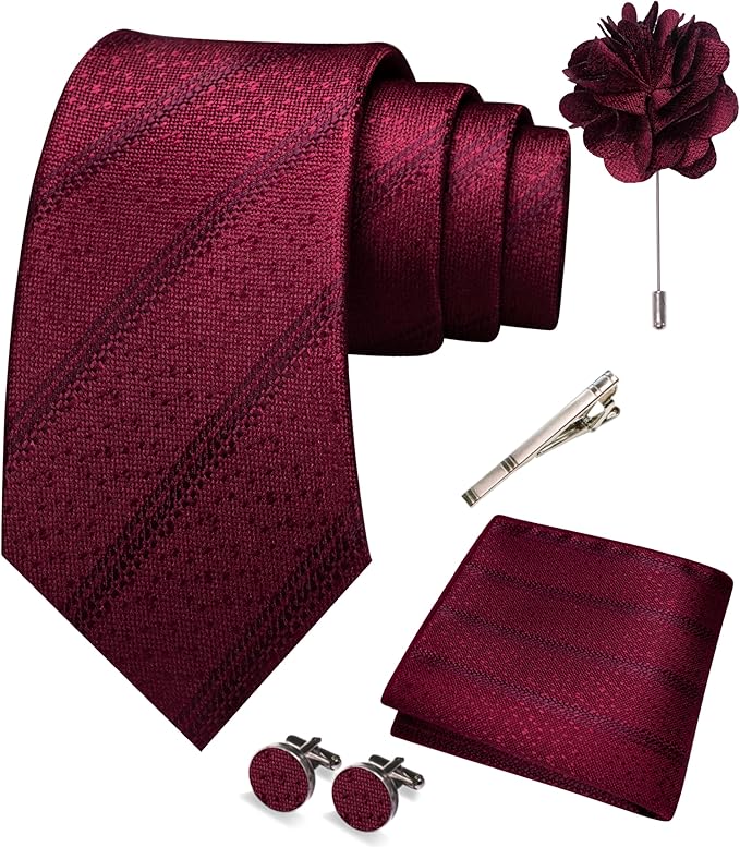 JEMYGINS Mens Tie and Pocket Square,Lapel Pin,Cufflinks,Tie Clip Sets with Gift Box 5PCS