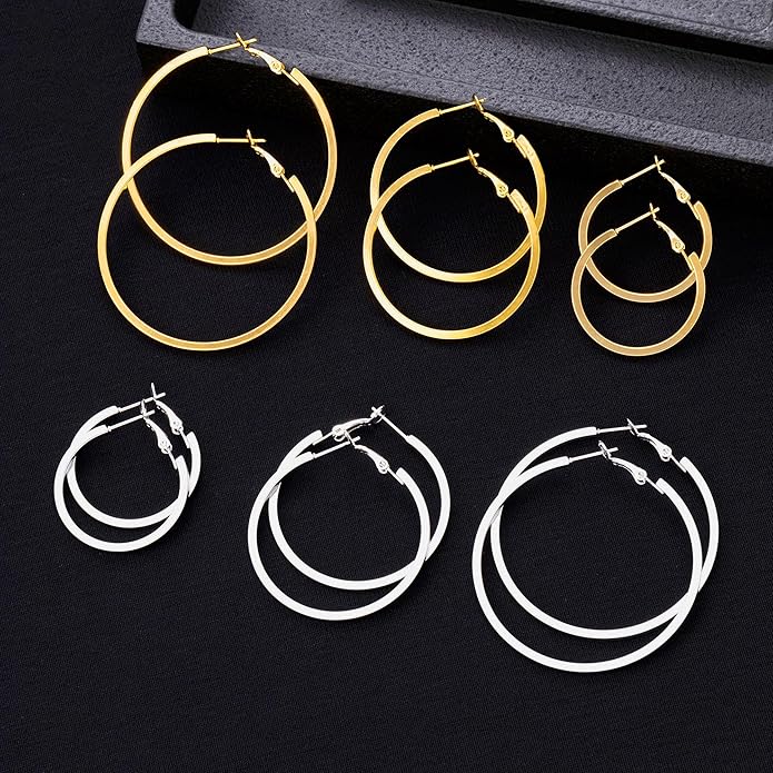 Gold Silver Plated Hoop Earrings for Women Hypoallergenic Stainless Steel Gold Hoops Earrings Lightweight Large Small Hoop Earrings Set