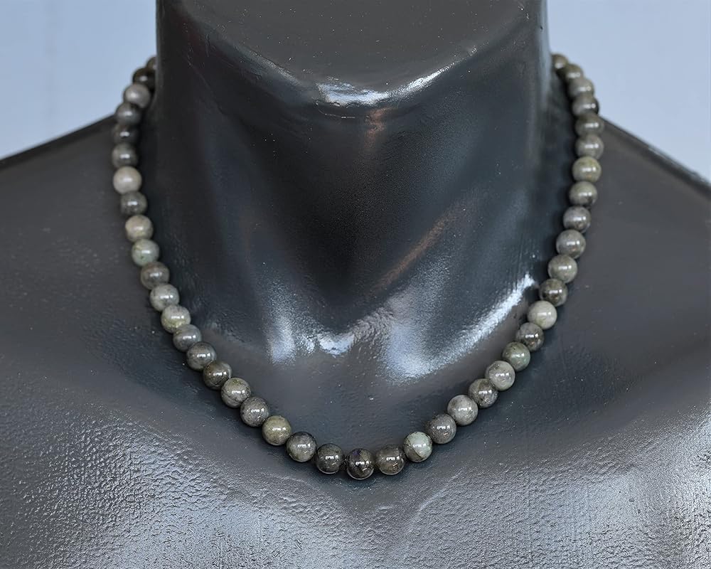 Natural Labradorite Beaded Choker, Genuine Grey Crystal Necklace, Fancy Gemstone Choker, 8mm Beads, Unique Fashion Jewelry, Healing Crystal Chakra Necklace, Durable Stone Necklace, Leo Necklace