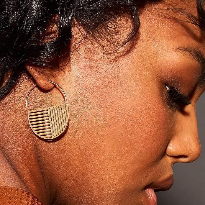 INK+ALLOY Boho Pull Through Hoop Earrings for Women, Maggie Gold Plated Brass Metal Lightweight Statement Chunky Hoops, Handmade Jewelry for the Modern Bohemian