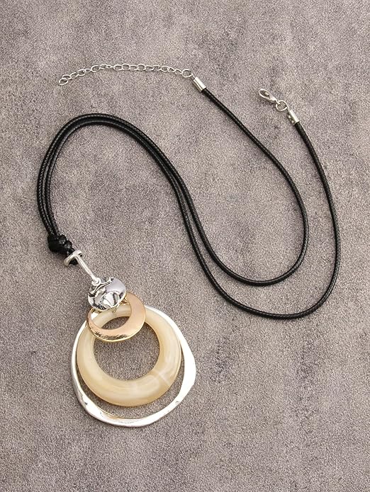 Long Boho Necklaces for Women Vintage Leather Wooden Pendant Y Choker Ethnic Style Gold Circle Hippie Sweater Necklace