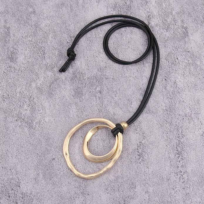 Boho Necklaces for Women Chunky Circle Necklace Layered Boho Circle Leather Choker Necklace Long Vintage Necklaces Bohemian Jewlery Gifts