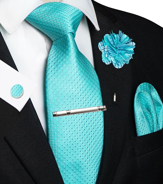 JEMYGINS Mens Tie and Pocket Square,Lapel Pin,Cufflinks,Tie Clip Sets with Gift Box 5PCS