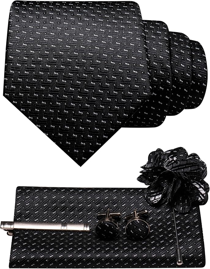 JEMYGINS Mens Tie and Lapel Pin Necktie Pocket Square Cufflinks and Tie Clip Sets for Business Casual 5PCS