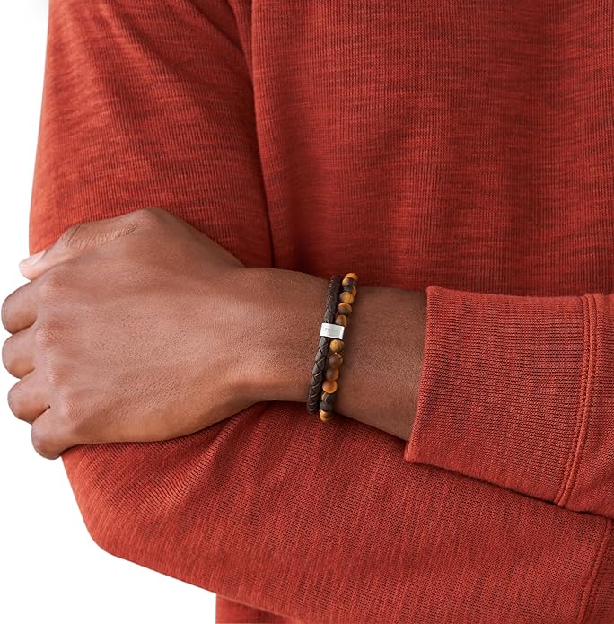 Fossil Men's Stainless Steel and Genuine Leather and/or Beaded Bracelet for Men
