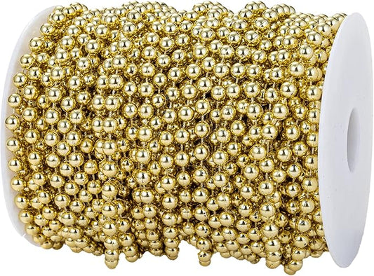 YoungJewl 6mm Crafts Faux Pearl Beads Garland Pearl Bead Roll Strand of Pearls to Decorate Floral Centerpieces Wedding Party Favor Christmas Tree(82 Feet Gold)