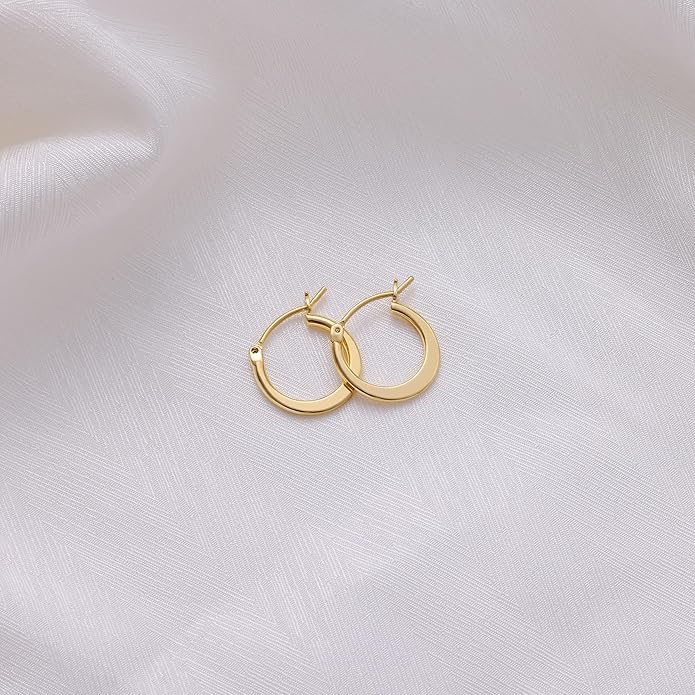 Gacimy Flattened 14K Gold Plated Hoop Earrings for Women, 14K Real Gold Plated Hoops with 925 Sterling Silver Post,Hypoallergenic Lightweight Earring