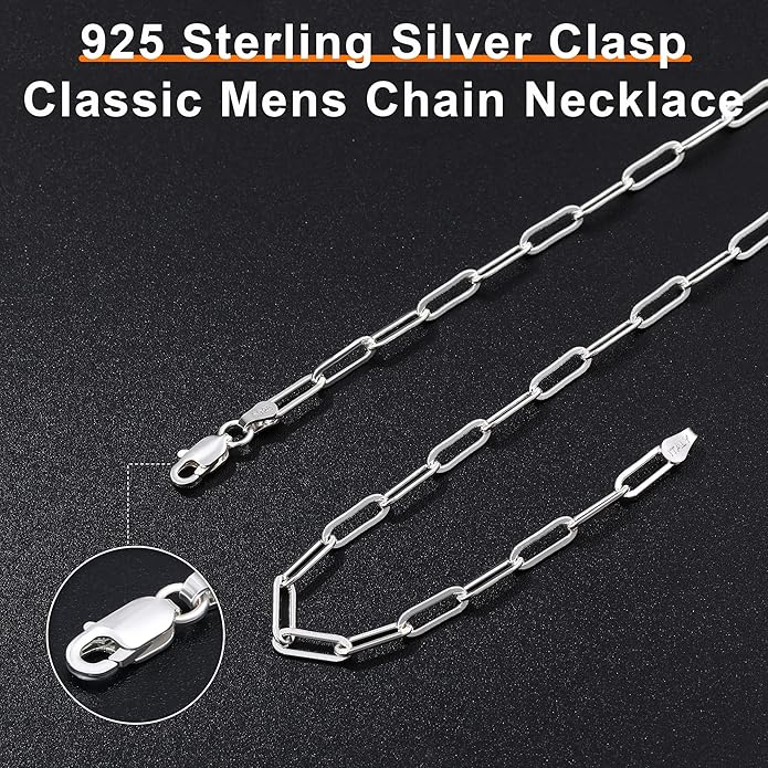 OCHCOH 925 Sterling Silver Clasp 2.5/3/4/5mm Paperclip Chain for Women Silver Chain Necklace 16, 18, 20, 22, 24, 26, 30 Inches