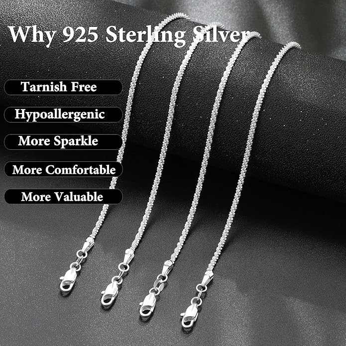 S925 Sterling Silver Sparkly Chain Necklace for Women - 0.8mm Sterling Silver Necklace Thick Sturdy Colourfast Chain Necklaces Jewelery for Women 16/18/20/22 Inch