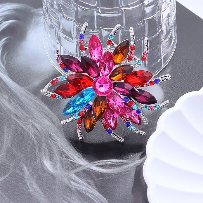 Rhinestone Large Flower Brooches Pins for Women Fashion Sparkly Crystal Sunflower Statement Brooch Unique Wedding Party Suit Dress Jewelry Accessories