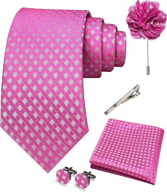 JEMYGINS Mens Tie and Pocket Square,Lapel Pin,Cufflinks,Tie Clip Sets with Gift Box 5PCS