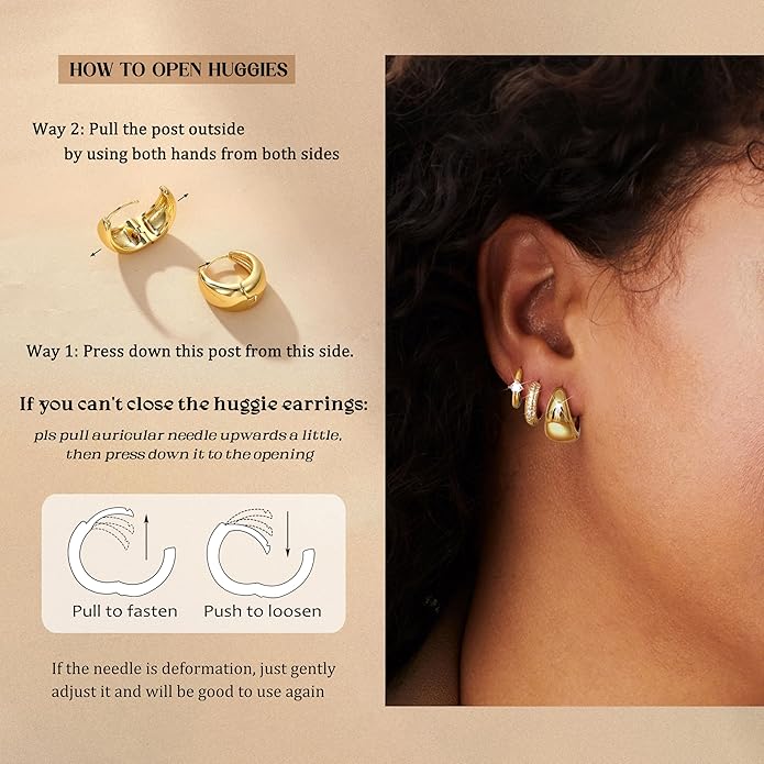 LOYALLOOK 3Pairs Gold Hoop Earrings Set for Women Trendy Huggie Hoop Earrings Stacks for Multiple Piercing 14K Gold Plated Chunky Hoop Earrings Set Hypoallergenic Cartilage Earring Lightweight