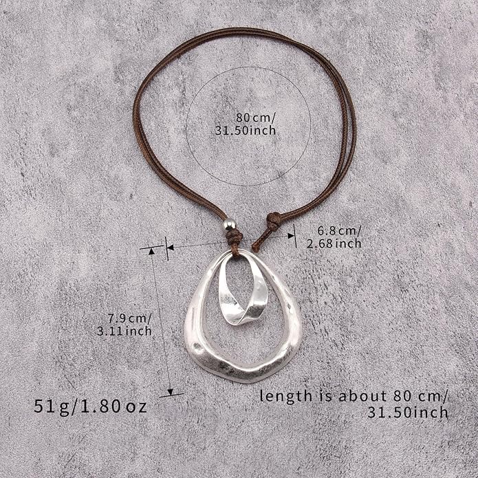 Long Boho Necklaces for Women Vintage Leather Wooden Pendant Y Choker Ethnic Style Gold Circle Hippie Sweater Necklace