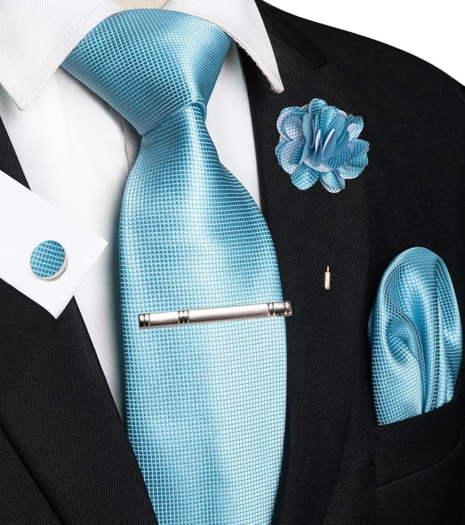 JEMYGINS Mens Tie and Pocket Square,Lapel Pin,Cufflinks,Tie Clip Sets with Gift Box 5PCS