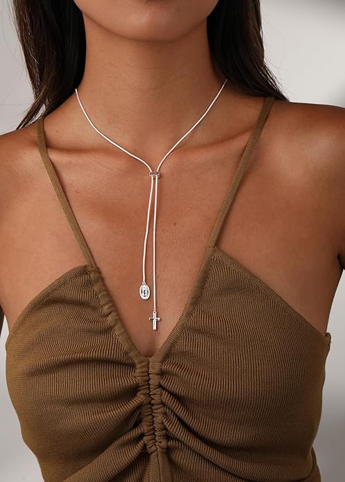 CHESKY Lariat Gold Necklace for Women Trendy, Dainty Long Necklace 14k Gold Plated/Silver Y-Shaped Pendant Necklace Layered Cz Beaded Chain Drop Necklaces Simple Gold Jewelry For Women Gift