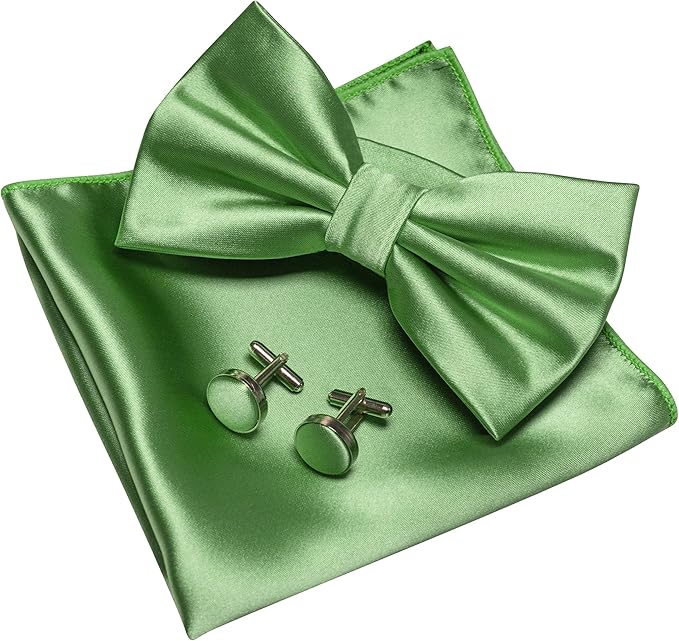 JEMYGINS Solid Color mens Pre-tied Bow Tie and Pocket Square Cufflinks Sets with Gift Box