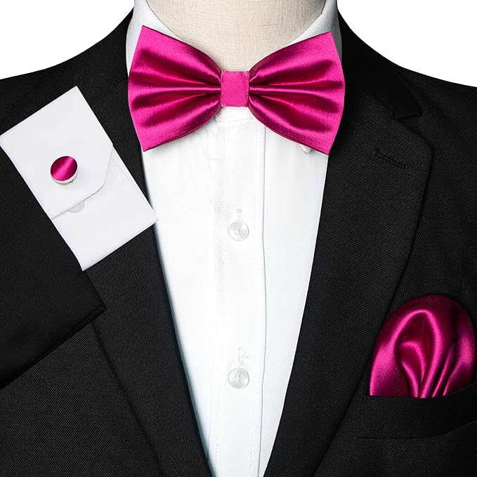 JEMYGINS Solid Color mens Pre-tied Bow Tie and Pocket Square Cufflinks Sets with Gift Box