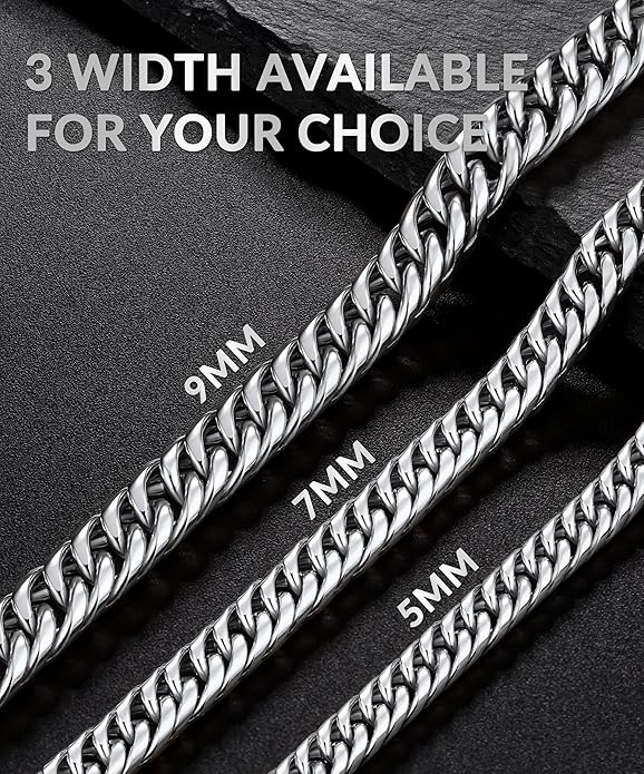 Joymoly 5MM/7MM/9MM Cuban Link Chain for Men Boys with Push-Lock Clasp, Thick 18K Gold Plated Stainless Steel Chains for Men, Cool Mens Necklace Chain 18/20/22/24/26 Inch
