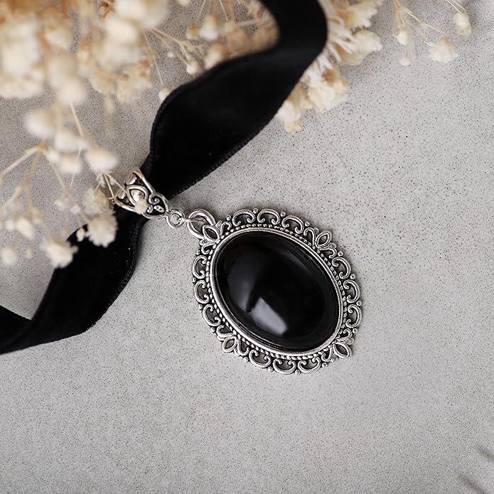 Sacina Black Velvet Victorian Choker, Black Choker, Goth Gothic Necklace, Vintage Necklace, Costume Jewelry, Halloween Christmas Jewelry Gift for Women
