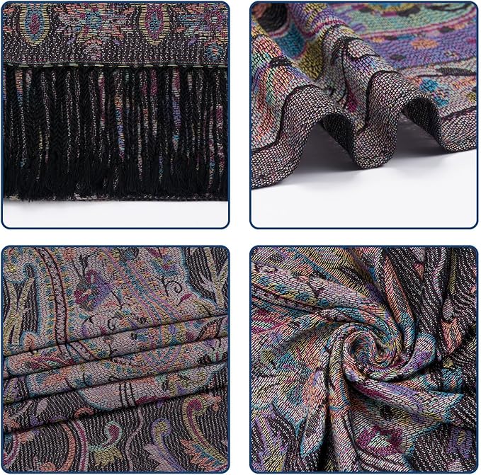 QIUTIMIY Paisley Pashmina Shawl Wrap Women Reversible Vintage Jacquard Pashmina Rave Scarf with Fringe for Evening, Wedding