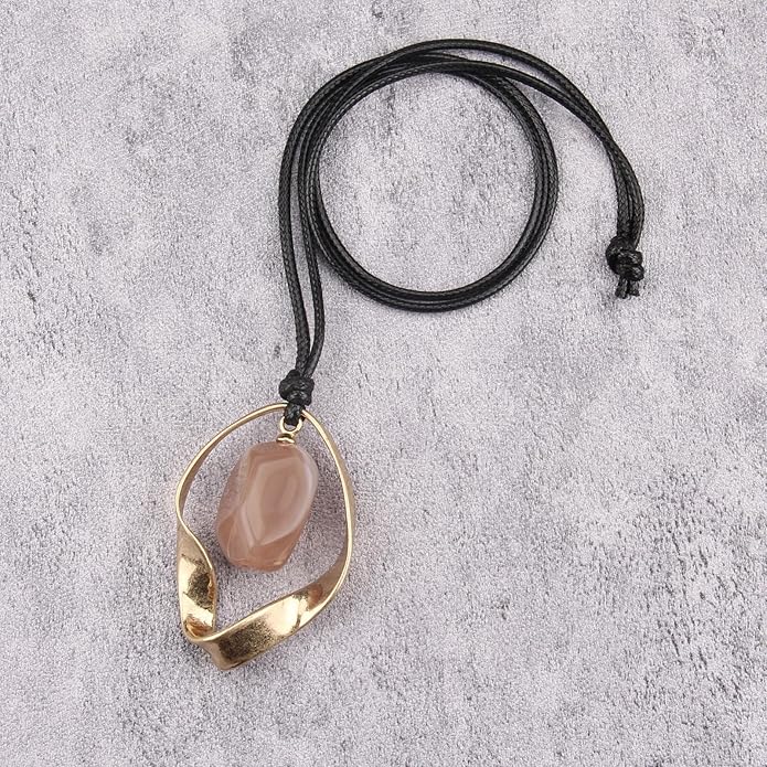 Long Boho Necklaces for Women Vintage Leather Wooden Pendant Y Choker Ethnic Style Gold Circle Hippie Sweater Necklace