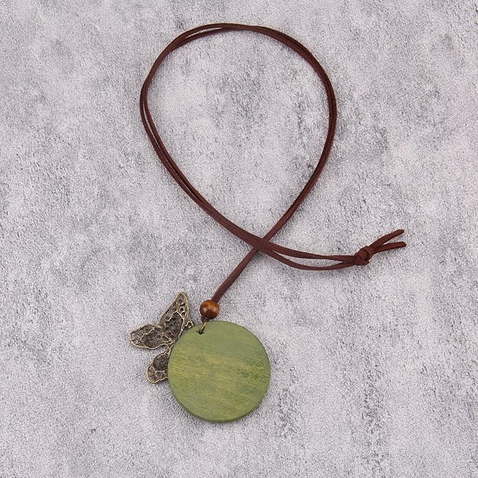 Long Boho Necklaces for Women Vintage Leather Wooden Pendant Y Choker Ethnic Style Gold Circle Hippie Sweater Necklace