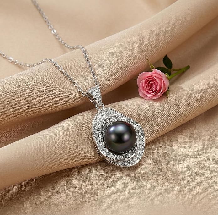 TRYNDI Real Tahitian Black Pearl Necklace Gifts for Women - Larger 11-12mm Luxury Pearl Womens Jewelry, Romantic Valentines Gift for Wife from Husband- Wedding Anniversary, Birthday, Mothers Day, Valentine Necklace for Girlfriend, Fiance & Soulmate