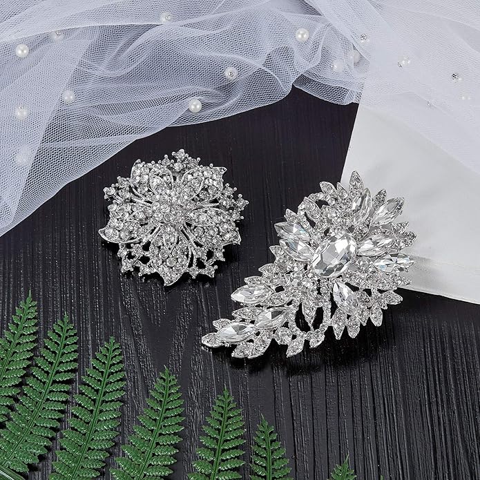 Geyoga 4 Pcs Women's Rhinestone Brooches Silver Brooch Jewelry Vintage Pins for Banquet Wedding Graduation Bridal Shower Gift Jewelry Supplies