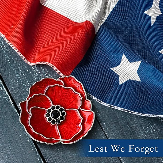 Poppy Flower Brooch - Memorial Day Veterans Day Armistice Day Pins - Remembrance Jewelry Gift Flower Pin for Women Mom Stepmother Grandma