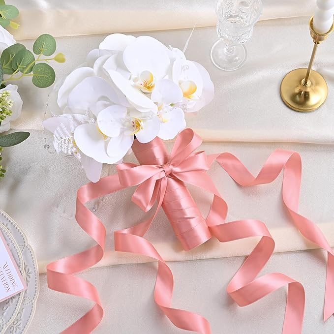 LEEQE Dusty Pink Double Face Satin Ribbon 1 inch X 50 Yards Spool Bright Colors Very Suitable for Weddings Gift Package Wrapping Dancer Wand Sewing Party Hair Bow Invitation Decorations and More