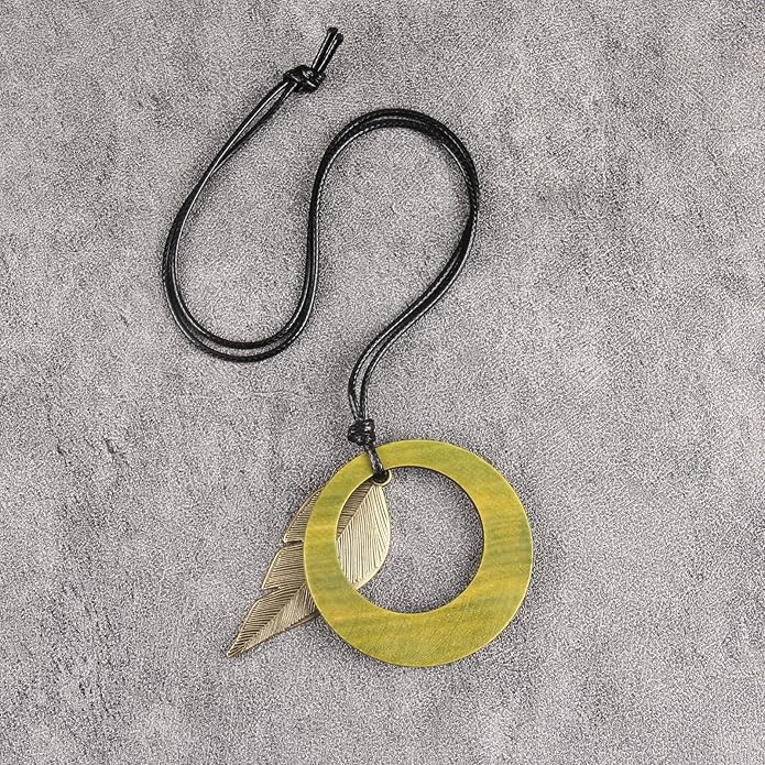 Boho Necklaces for Women Chunky Circle Necklace Layered Boho Circle Leather Choker Necklace Long Vintage Necklaces Bohemian Jewlery Gifts