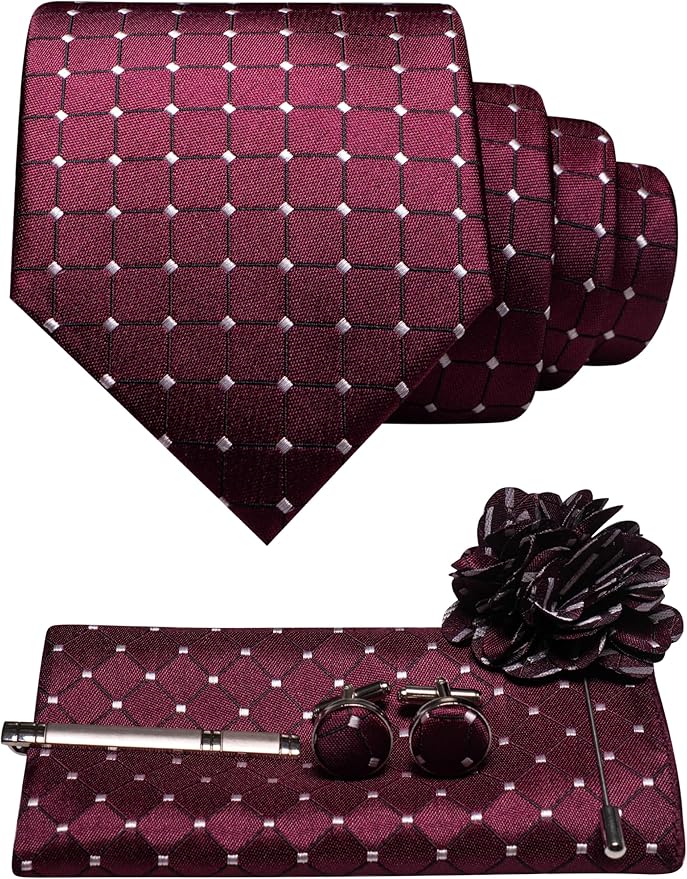 JEMYGINS Mens Tie and Lapel Pin Necktie Pocket Square Cufflinks and Tie Clip Sets for Business Casual 5PCS