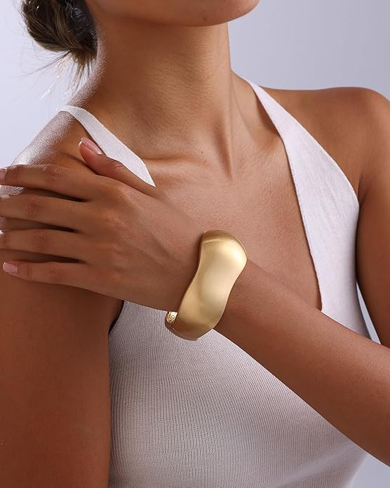 Bangle Bracelets for Women | 14K Gold Plated Trendy Wide Bracelets | Hinged Arm Cuff Bangles Chunky Bracelet for Women